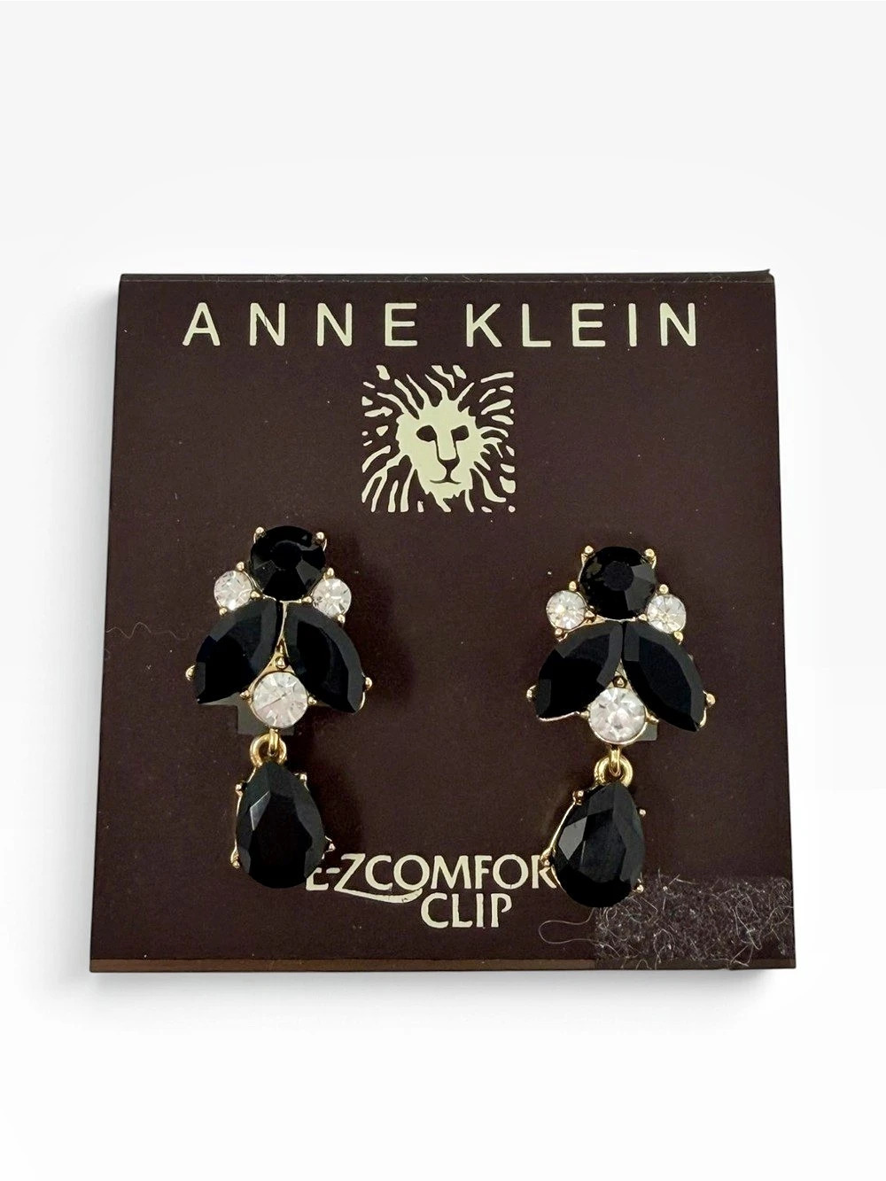 Anne Klein Statement Clip-On Earrings in Black & Gold NWT/NOS